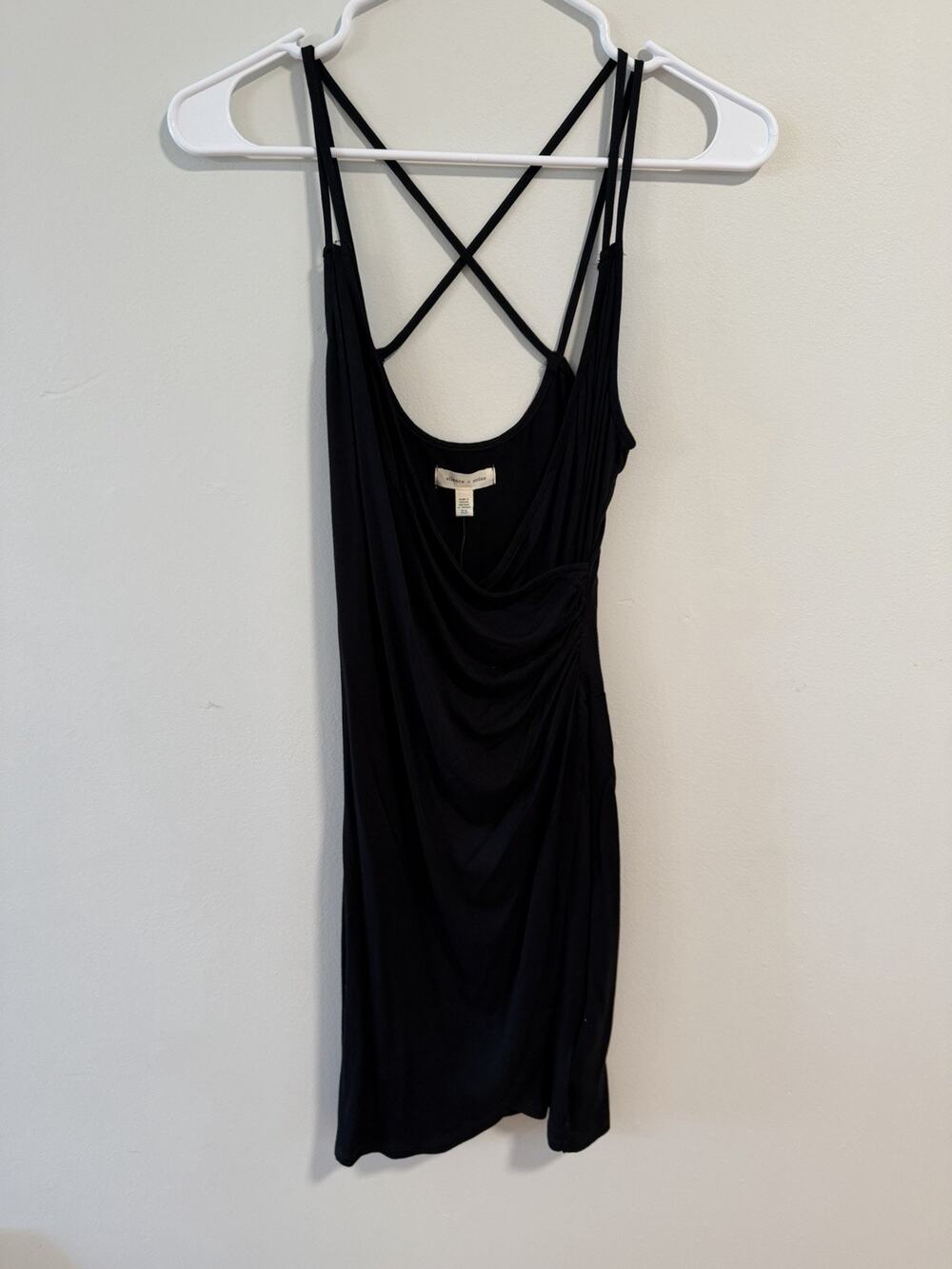 Silence + Noise XS Black Strappy Open Back Ruched Bodycon Mini Dress NWT